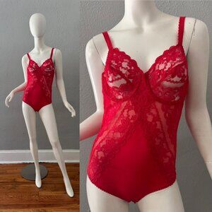 Vintage Dolores Poirettes Sexy Red Lace Teddy Union Made Lingerie 38